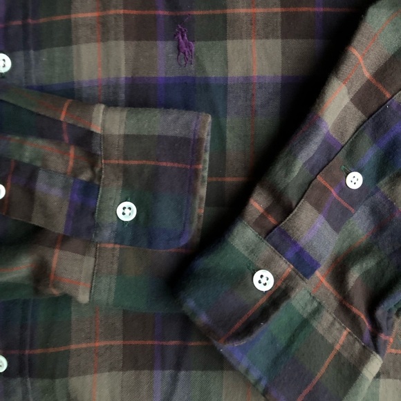 VTG 80s/90s Polo Ralph Lauren Plaid Print Heavy Cotton Flannel Shirt XL - Picture 6 of 12